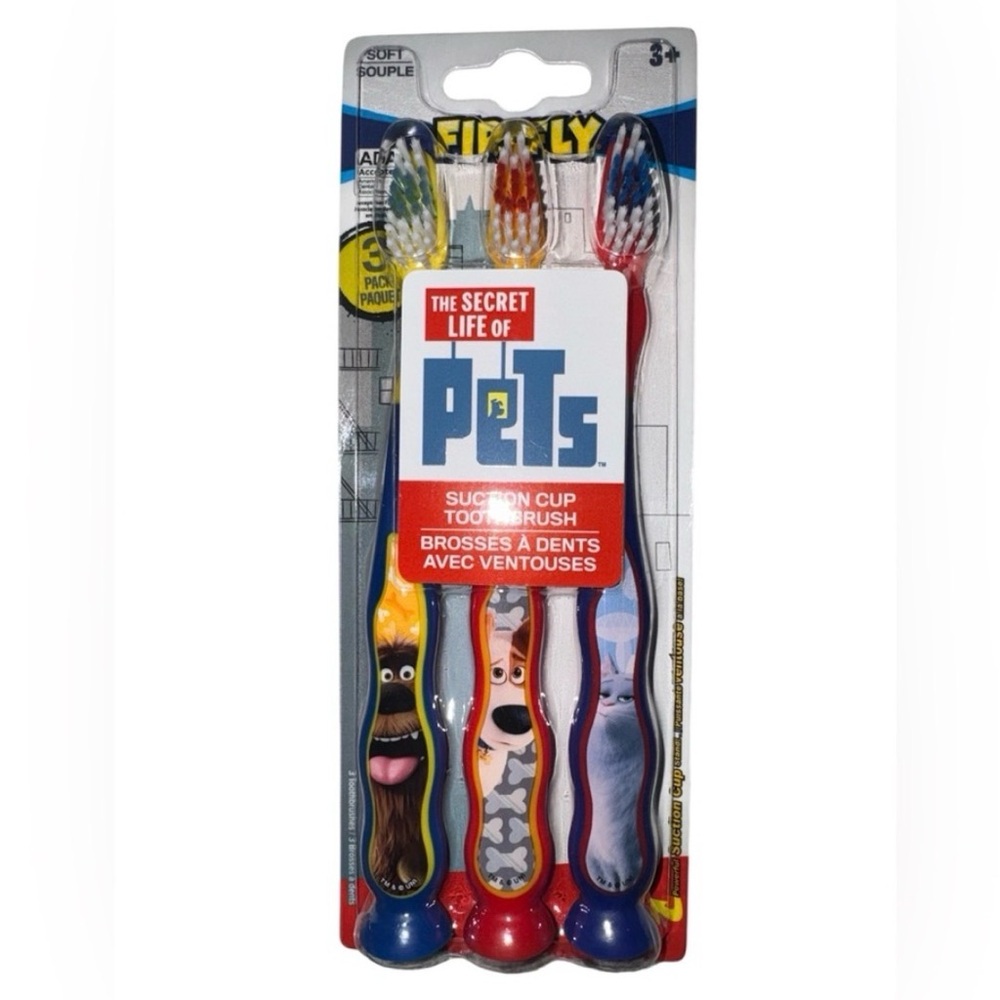 3 FOR $20 FIREFLY 3+ The Secret Life of Pets Suction Cup Kids 3Pk Toothbrush